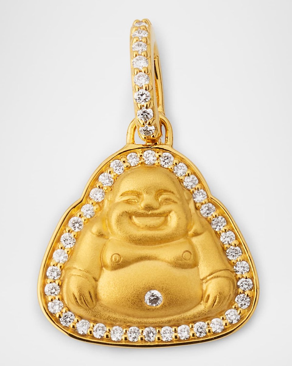 20K Small Matte Happy Buddha Pendant with Diamonds